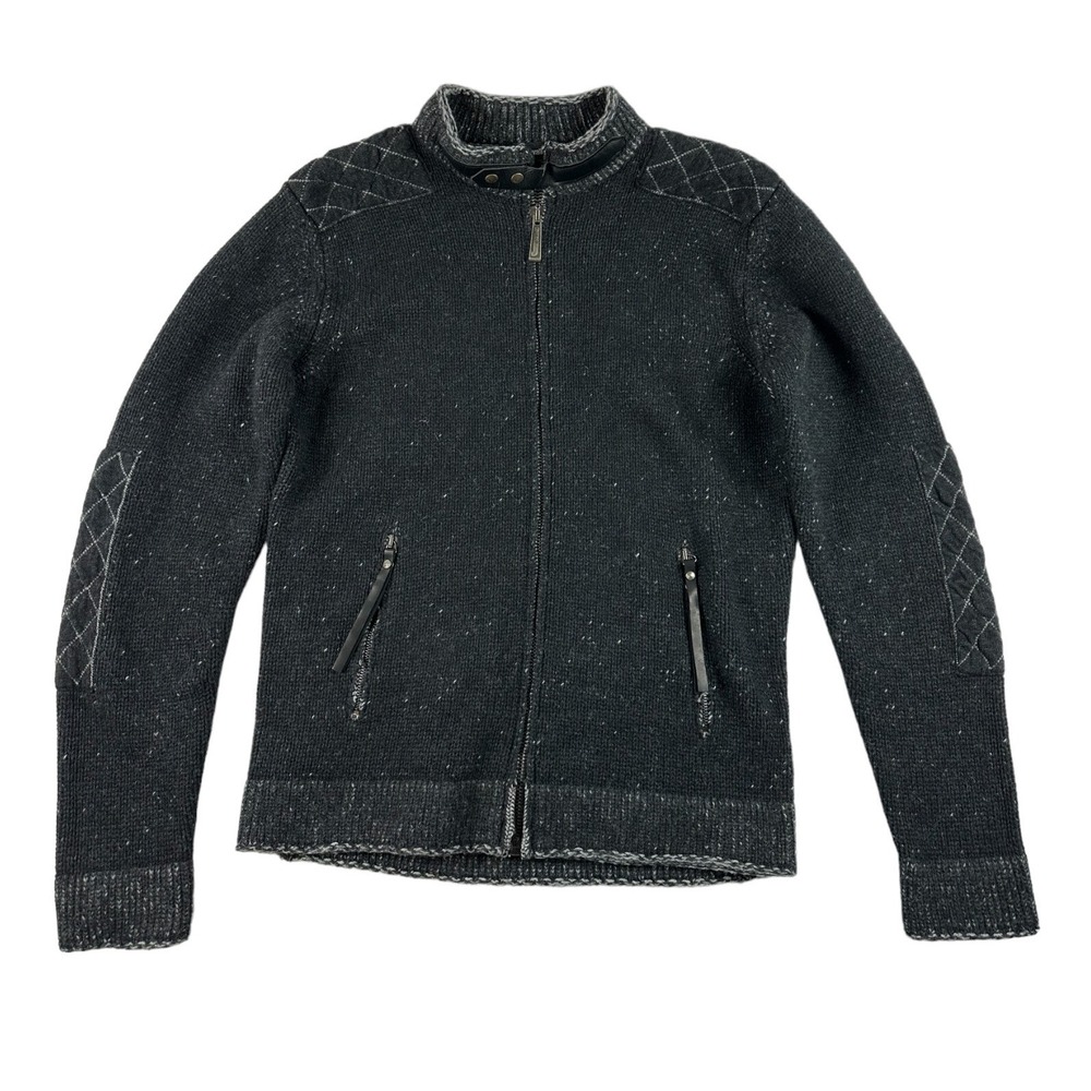 Roberto Cavalli Just Cavalli Thick Knit Charcoal Black Wool Full Zip Military L